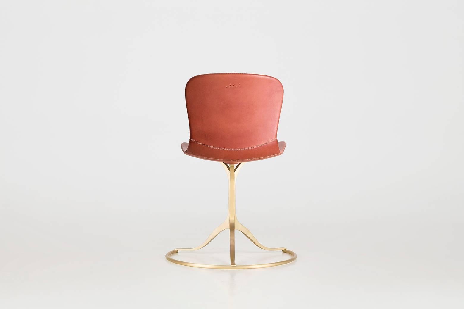 Mid-Century Modern Bespoke Sand Cast Brass Chair in Vieux Rose Leather, by P. Tendercool For Sale