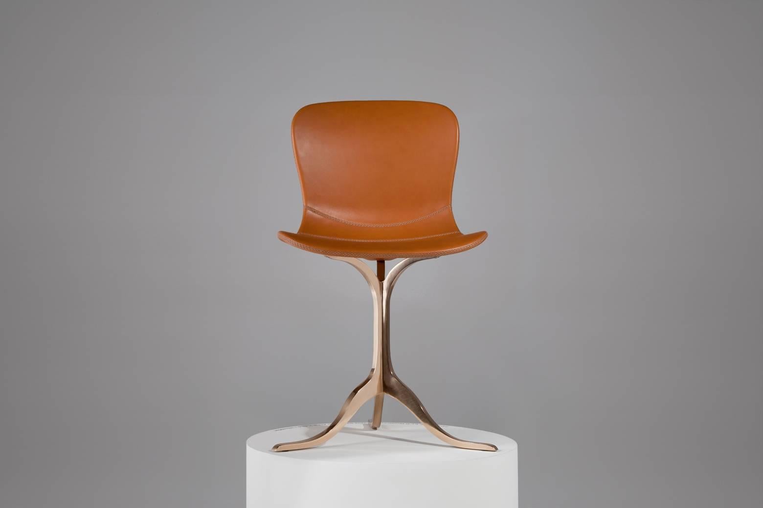 Mid-Century Modern Bespoke Chair in Leather and Polished Solid Bronze by P. Tendercool