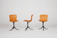 Set of 10 Brass and Leather Chairs, by P. Tendercool