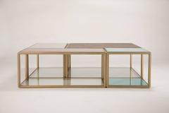 Modular "Mondrian", Bronze, Brass and Glass Low Table, by P. Tendercool