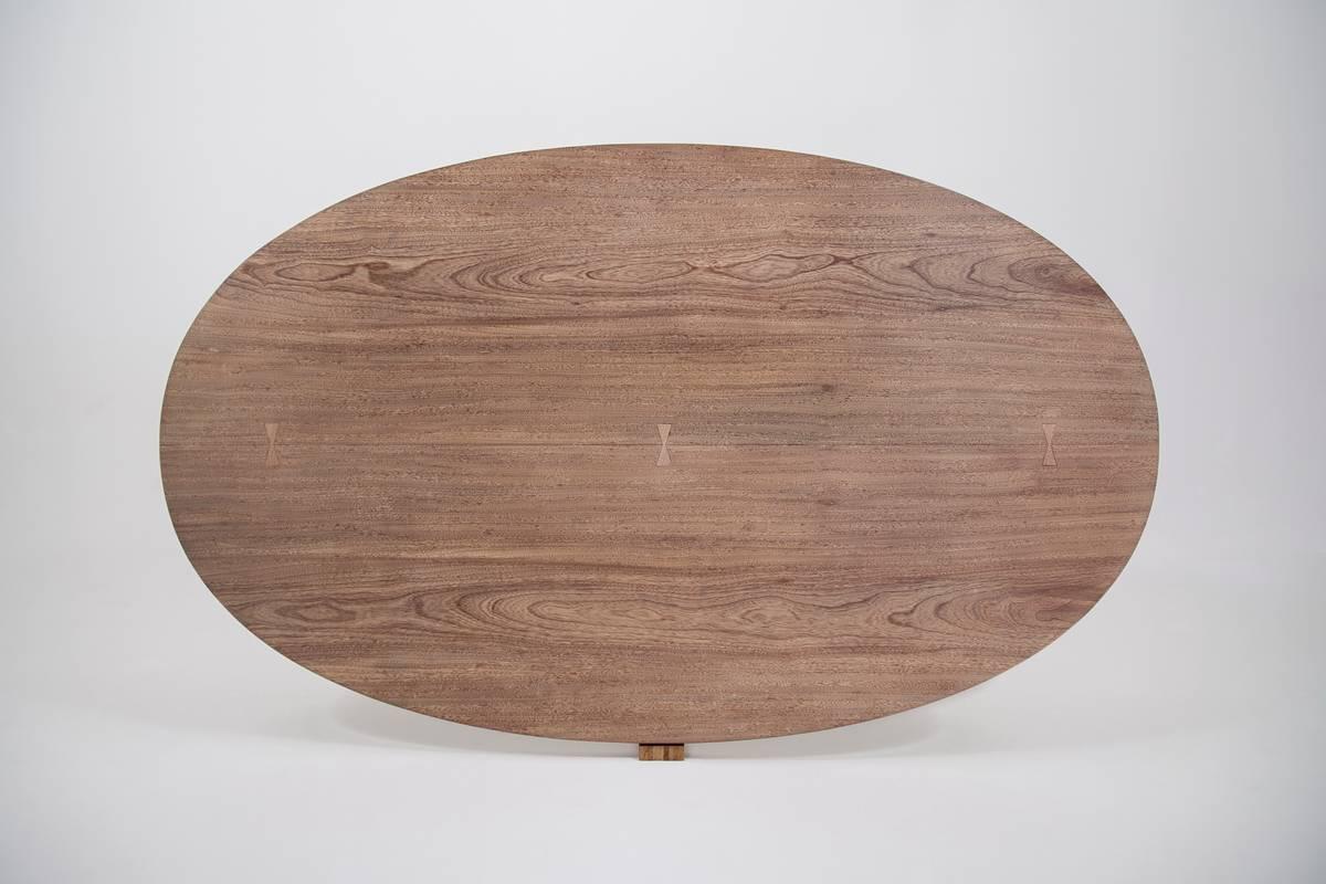 Contemporary Bespoke Oval Table, Two Slabs of Antique Reclaimed Wood on Sand-Cast Base For Sale