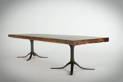 Ten-Top Dining Table, Reclaimed Wood & Brass, Matching Chairs, by P. Tendercool