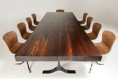 Table de salle à manger à 10 pieds, bois et bronze de récupération, chaises, par P. Tendercool