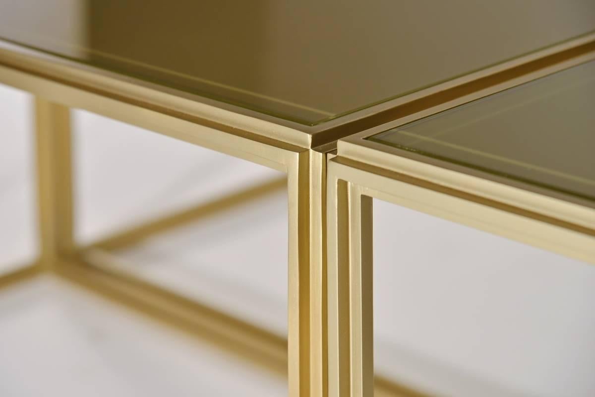 Minimalist Modular Low Table Collection, Brass and Glass, by P. Tendercool For Sale