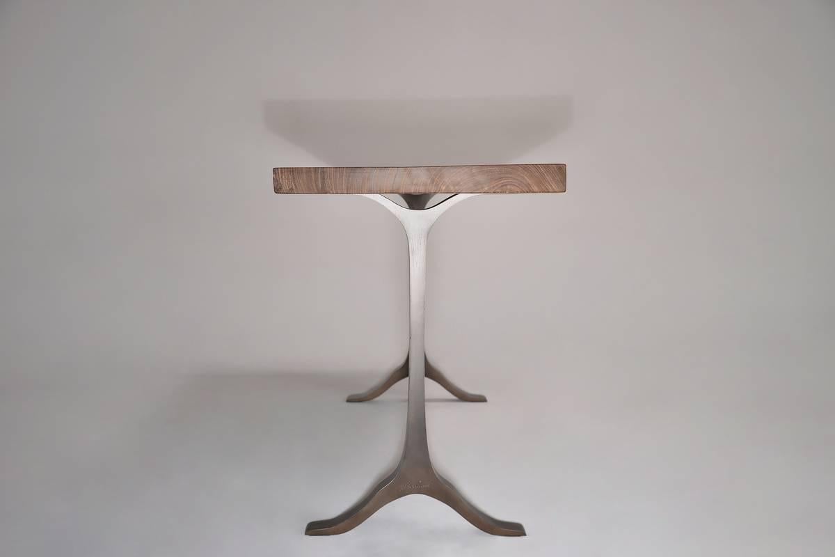 Minimalist Antique Hardwood Console Table on Sand-Cast Base by P. Tendercool For Sale