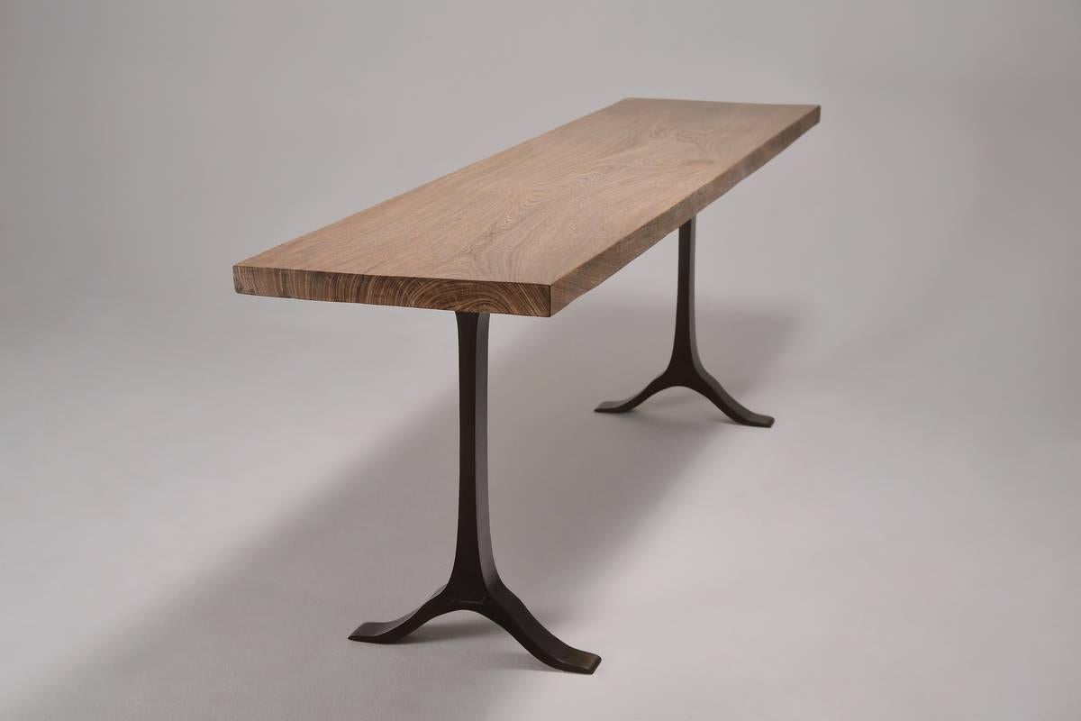 Thai Antique Hardwood Console Table on Sand-Cast Base by P. Tendercool For Sale