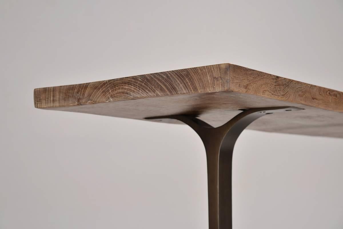 Contemporary Antique Hardwood Console Table on Sand-Cast Base by P. Tendercool For Sale