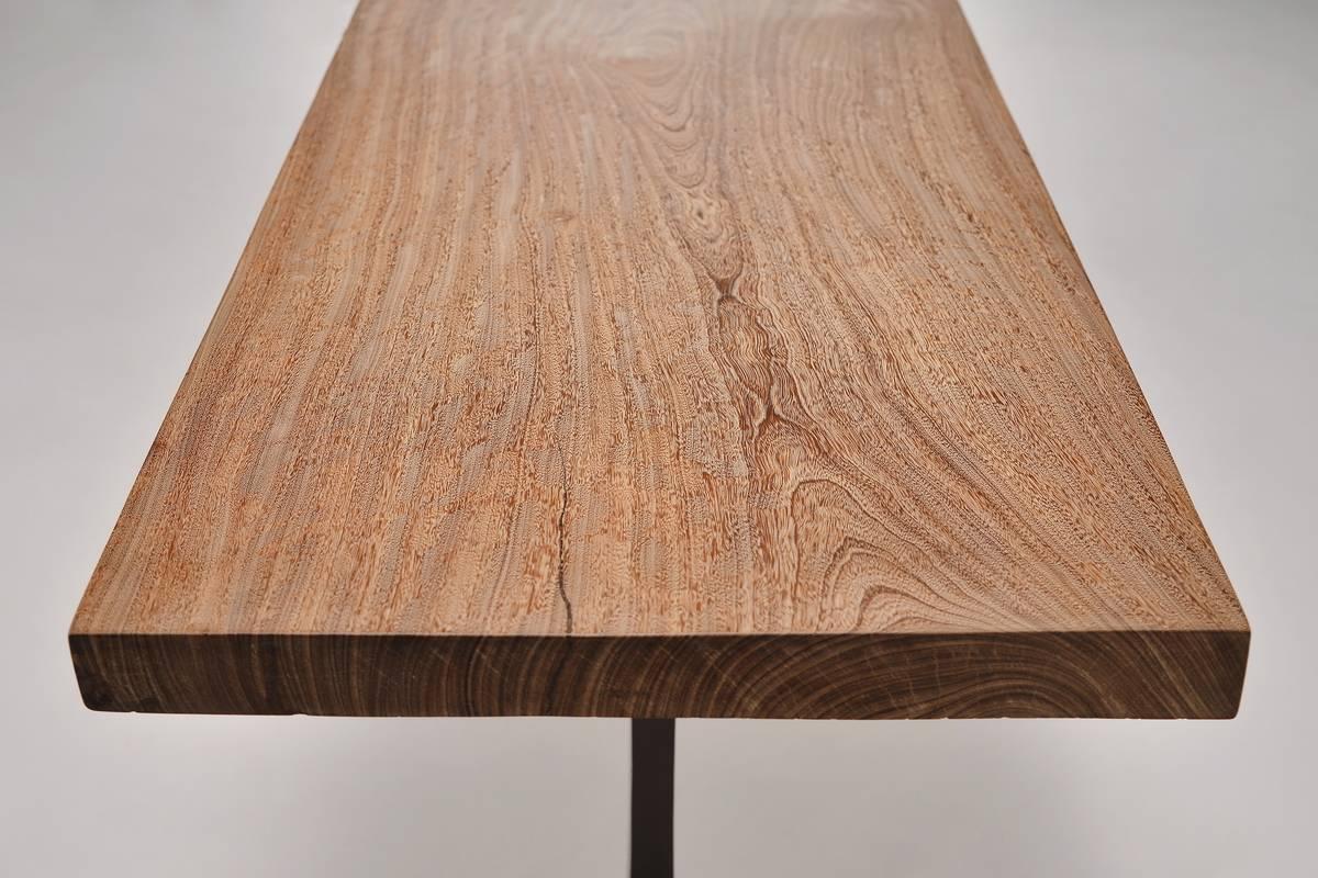 Aluminum Antique Hardwood Console Table on Sand-Cast Base by P. Tendercool For Sale