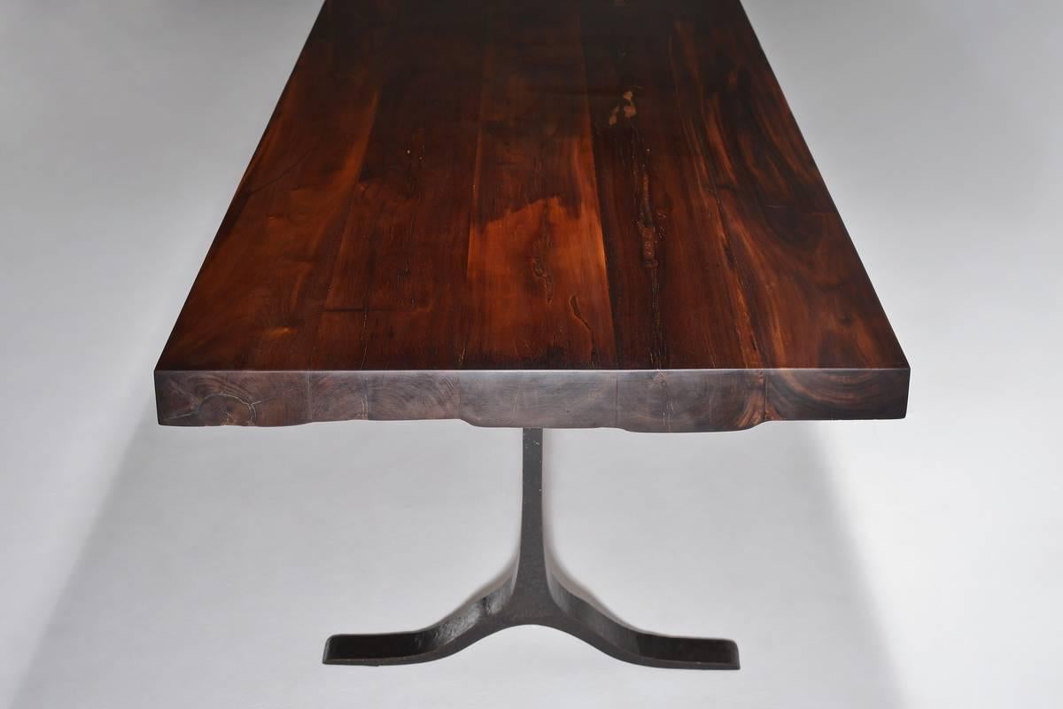 Minimalist Reclaimed Hardwood Dining/Conference Table on Bronze Base by P. Tendercool For Sale