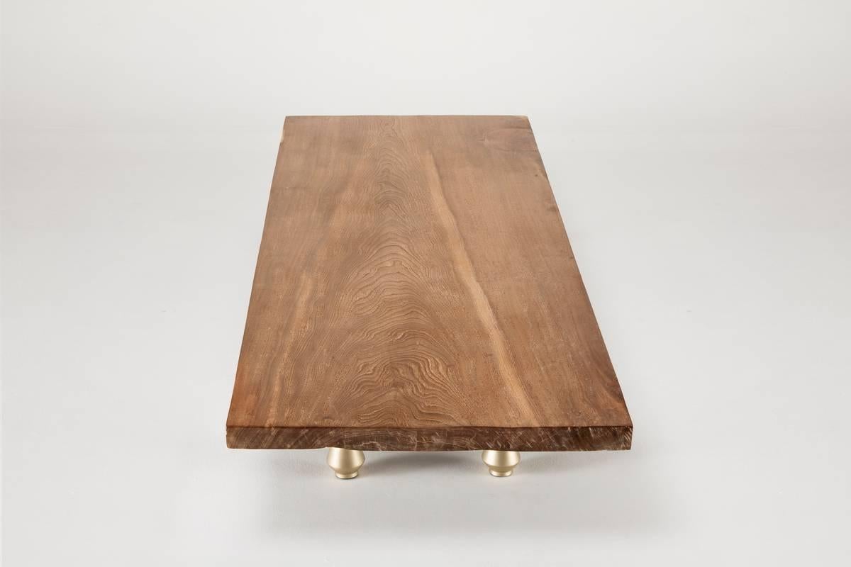 Minimalist Bespoke Antique Single Slab Coffee Table with Bronze Base by P. Tendercool For Sale