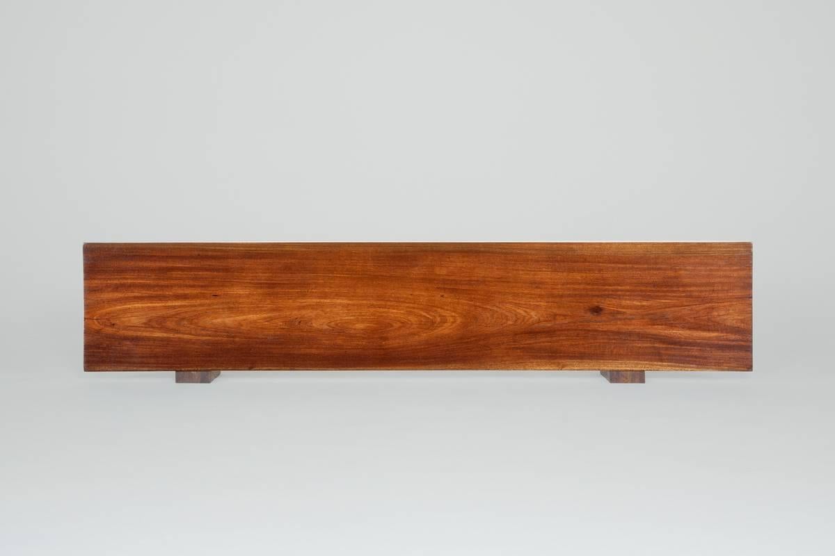 Cast French-Polished Console in Antique Hardwood with Bronze Base by P. Tendercool For Sale
