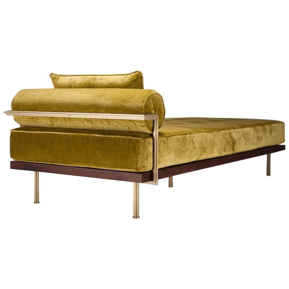 Bespoke Daybed, Reclaimed Hardwood in Brass Golden Sand Finish by P. Tendercool For Sale