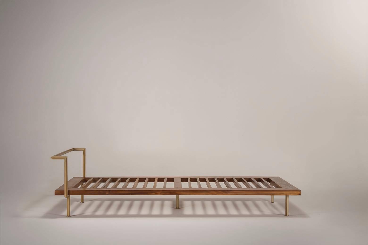 Mid-Century Modern Bespoke Daybed, Reclaimed Hardwood in Brass Golden Sand Finish by P. Tendercool For Sale