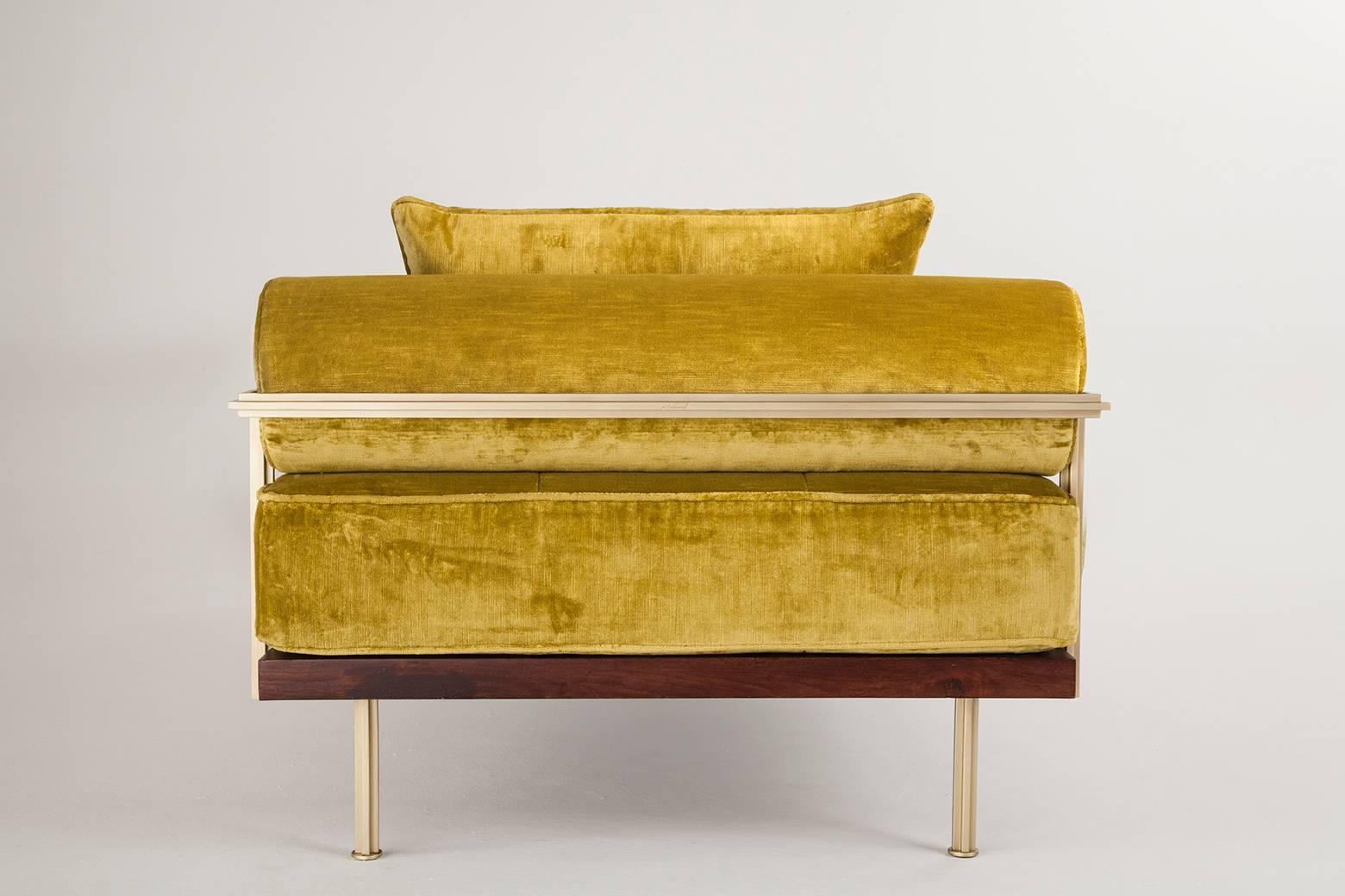 Thai Bespoke Daybed, Reclaimed Hardwood in Brass Golden Sand Finish by P. Tendercool For Sale