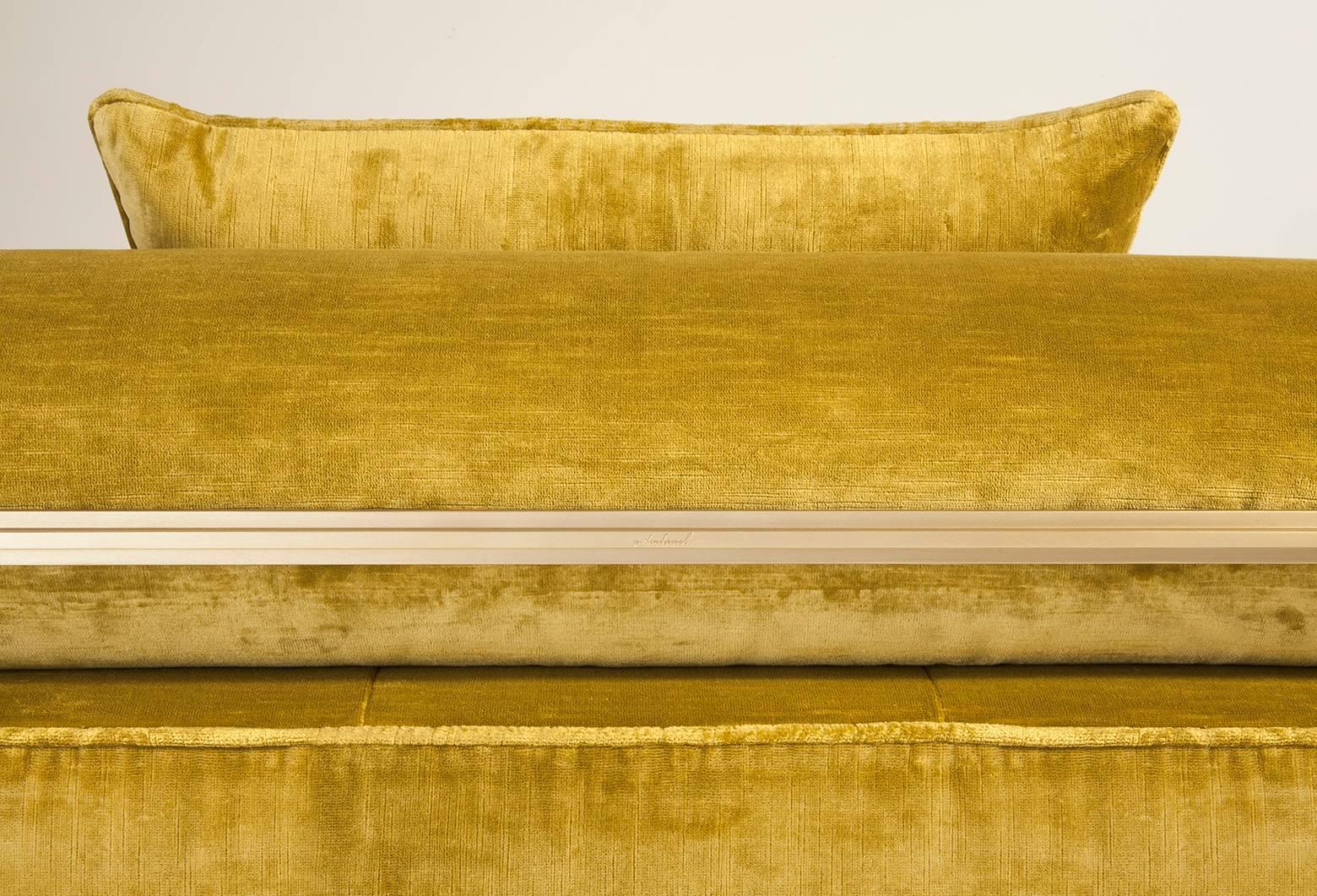 Brushed Bespoke Daybed, Reclaimed Hardwood in Brass Golden Sand Finish by P. Tendercool For Sale