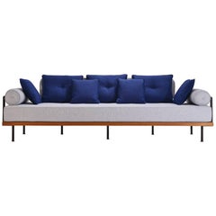 Bespoke Three-Seat Sofa with Brass and Reclaimed Hardwood Frame by P.Tendercool