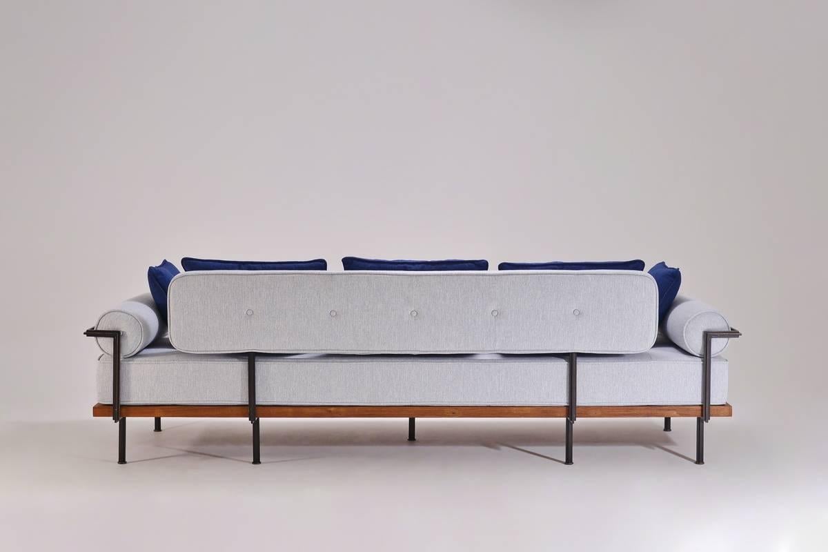 Welded Bespoke Three-Seat Sofa with Brass and Reclaimed Hardwood Frame by P.Tendercool For Sale