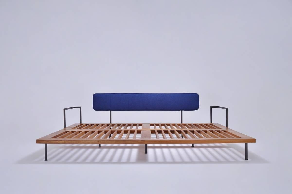 Thai Bespoke Outdoor Lounge Bed in Brass & Reclaimed Hardwood Frame, by P.Tendercool For Sale
