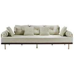 Bespoke Three-Seat Sofa with Brass and Reclaimed Hardwood Frame by P.Tendercool