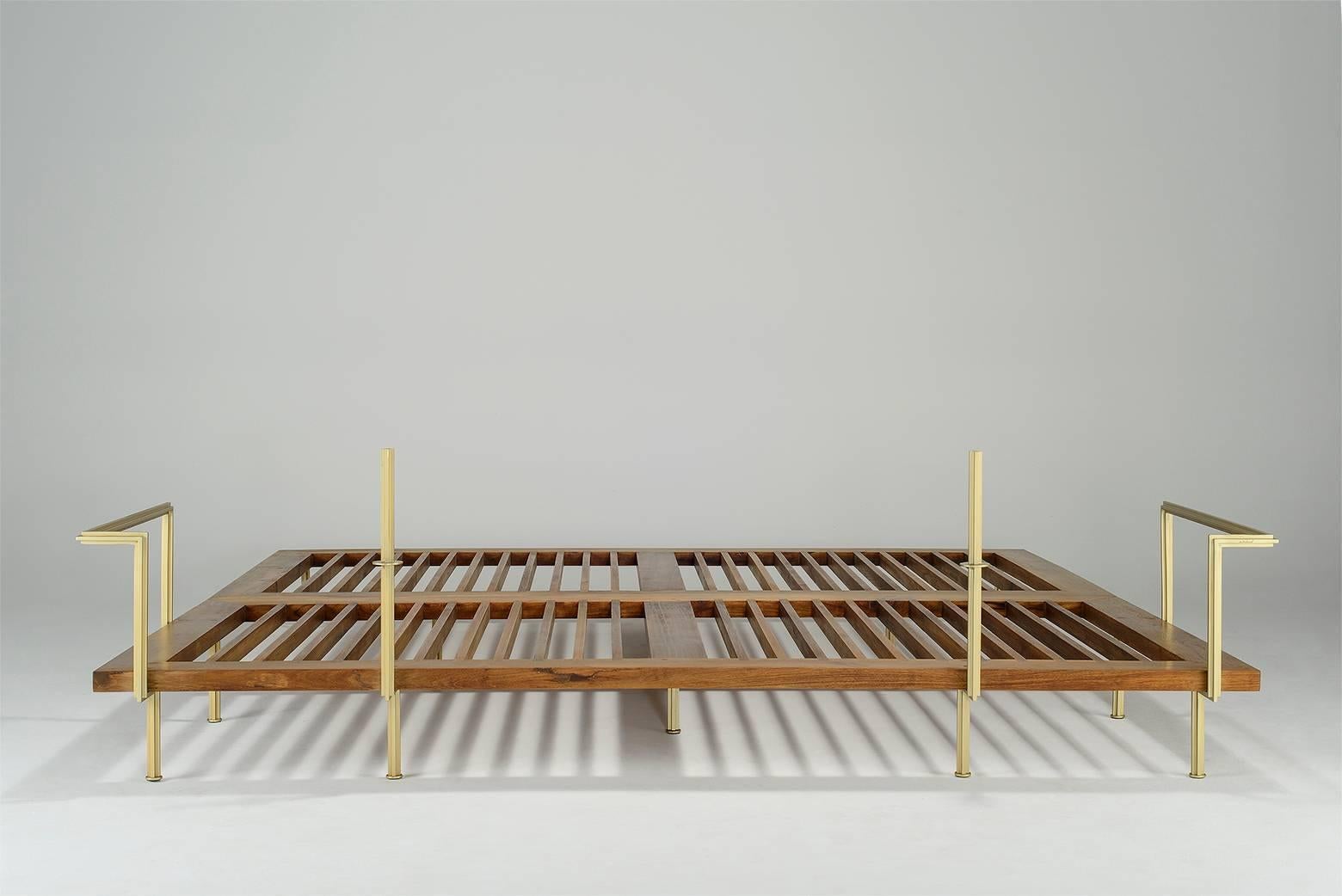Thai Bespoke Outdoor Lounge Bed in Reclaimed Hardwood & Brass Frame, by P.Tendercool For Sale