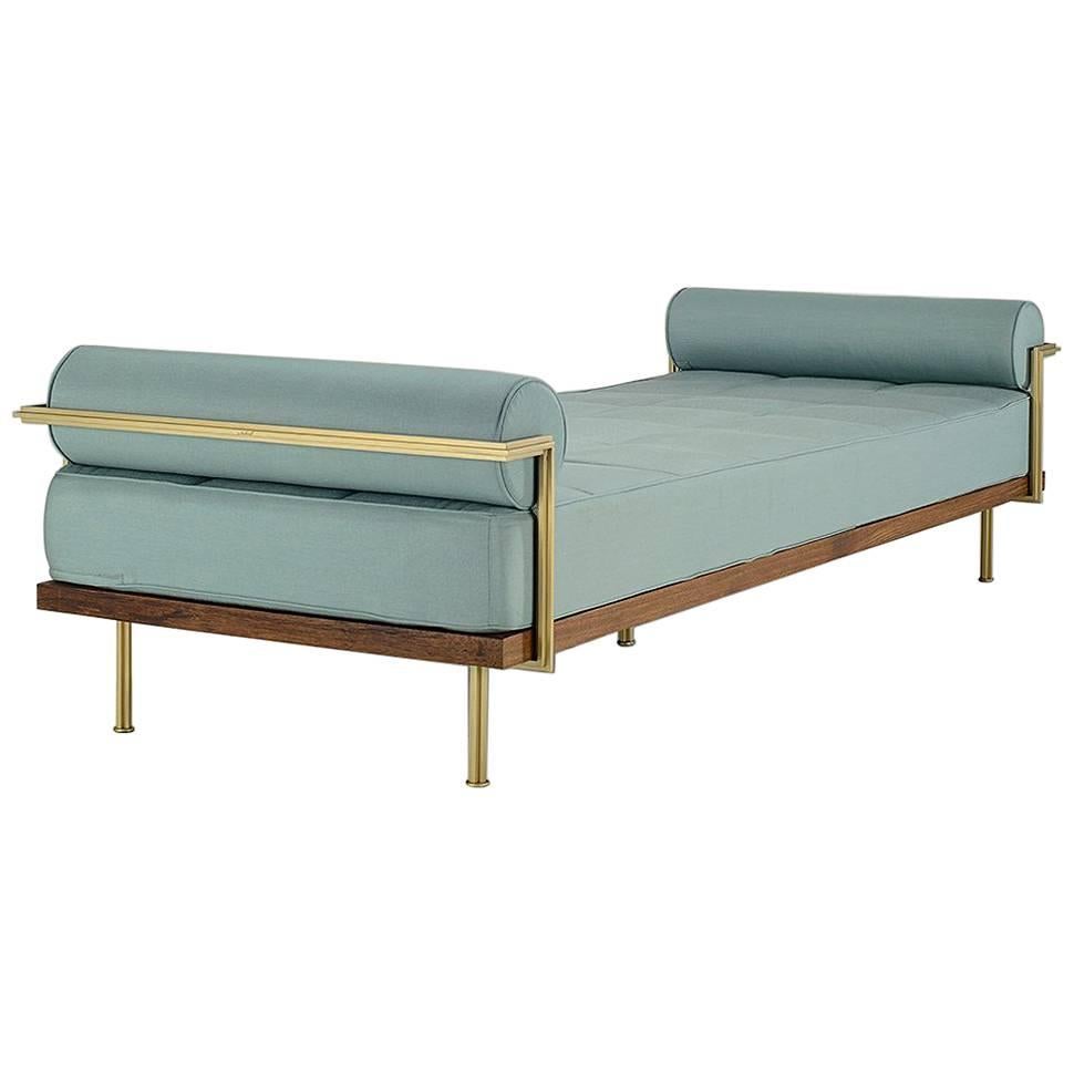 Bespoke Double Daybed Reclaimed Hardwood & Solid Brass by P. Tendercool Outdoor For Sale