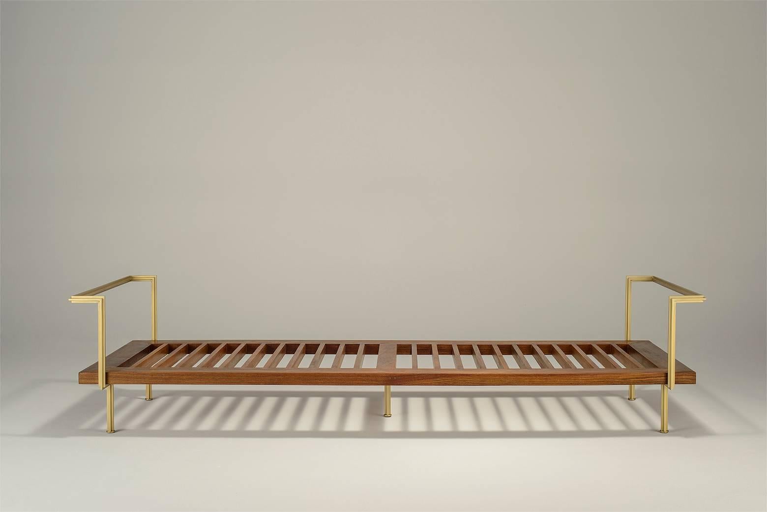 Mid-Century Modern Bespoke Double Daybed Reclaimed Hardwood & Solid Brass by P. Tendercool Outdoor For Sale