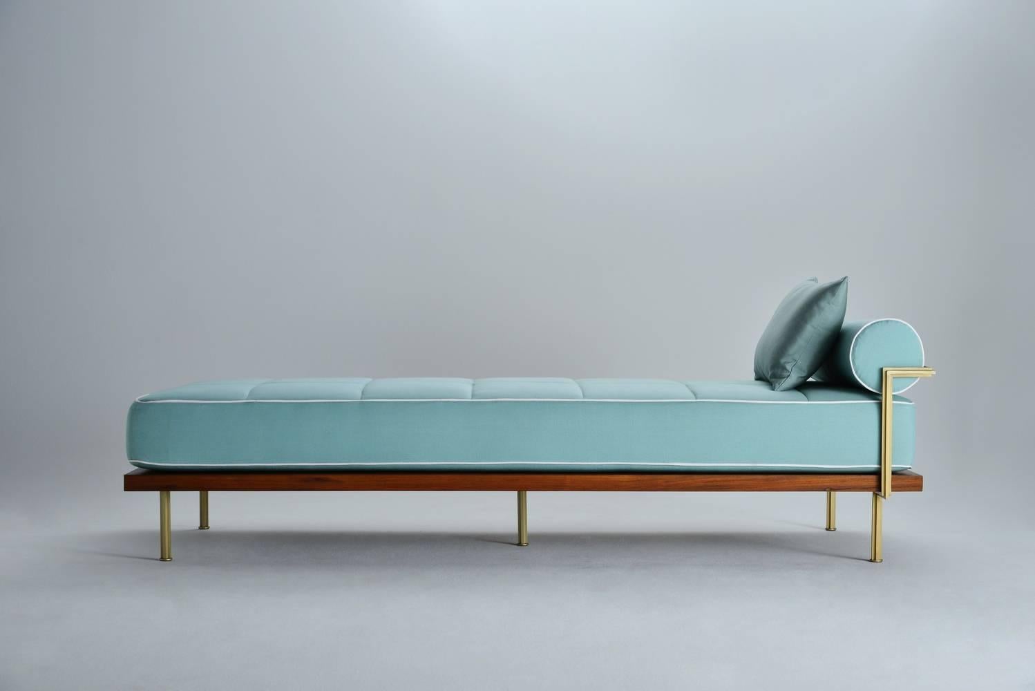 Mid-Century Modern Bespoke Outdoor Daybed with Solid Brass Frame by P. Tendercool For Sale