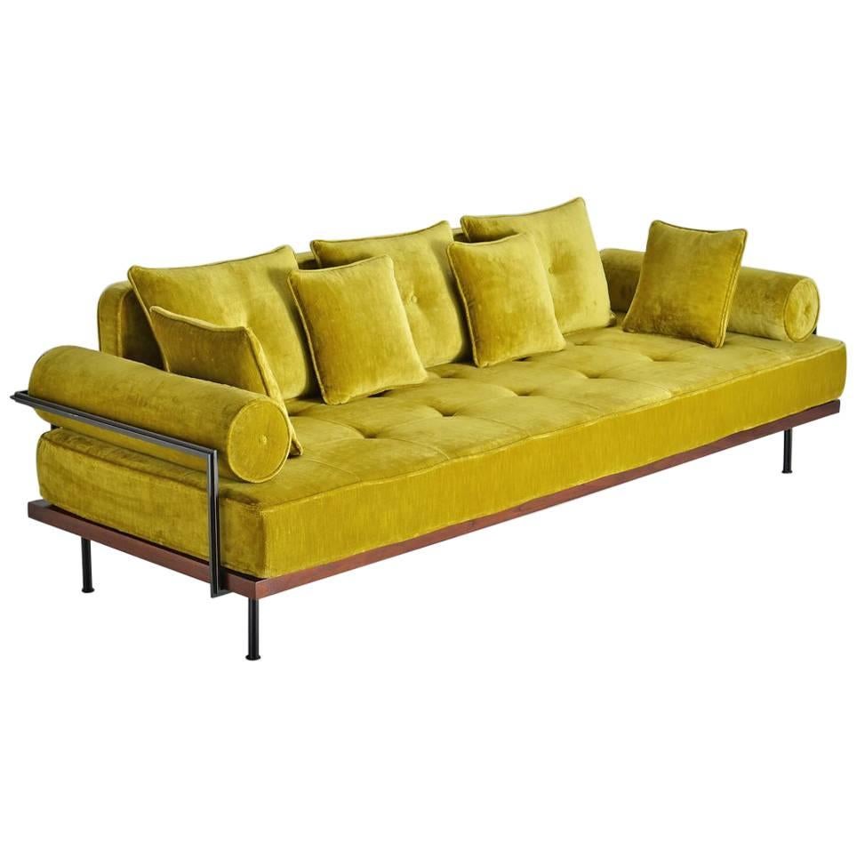 Bespoke, Three Seat Sofa, Reclaimed Hardwood, Solid Brass Frame by P. Tendercool For Sale