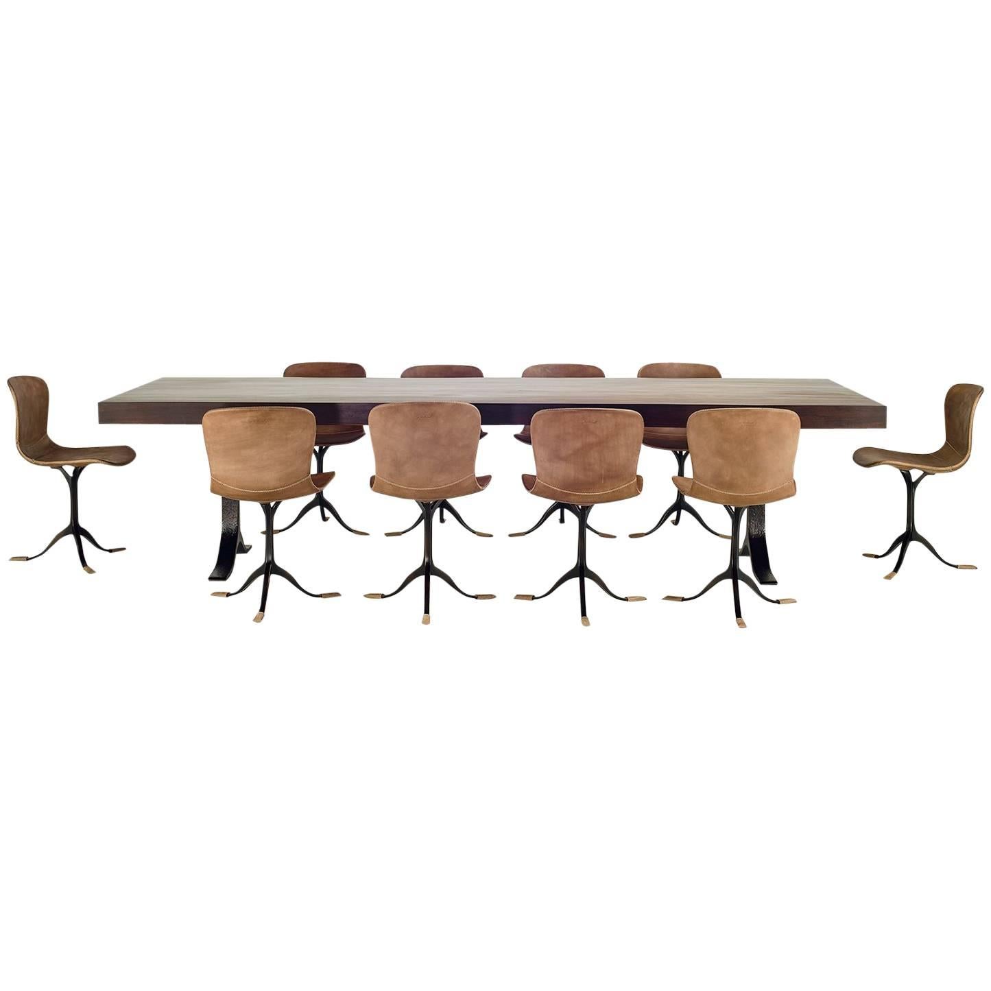 Collection of Ten Brass and Leather Chairs, Made to Order by P