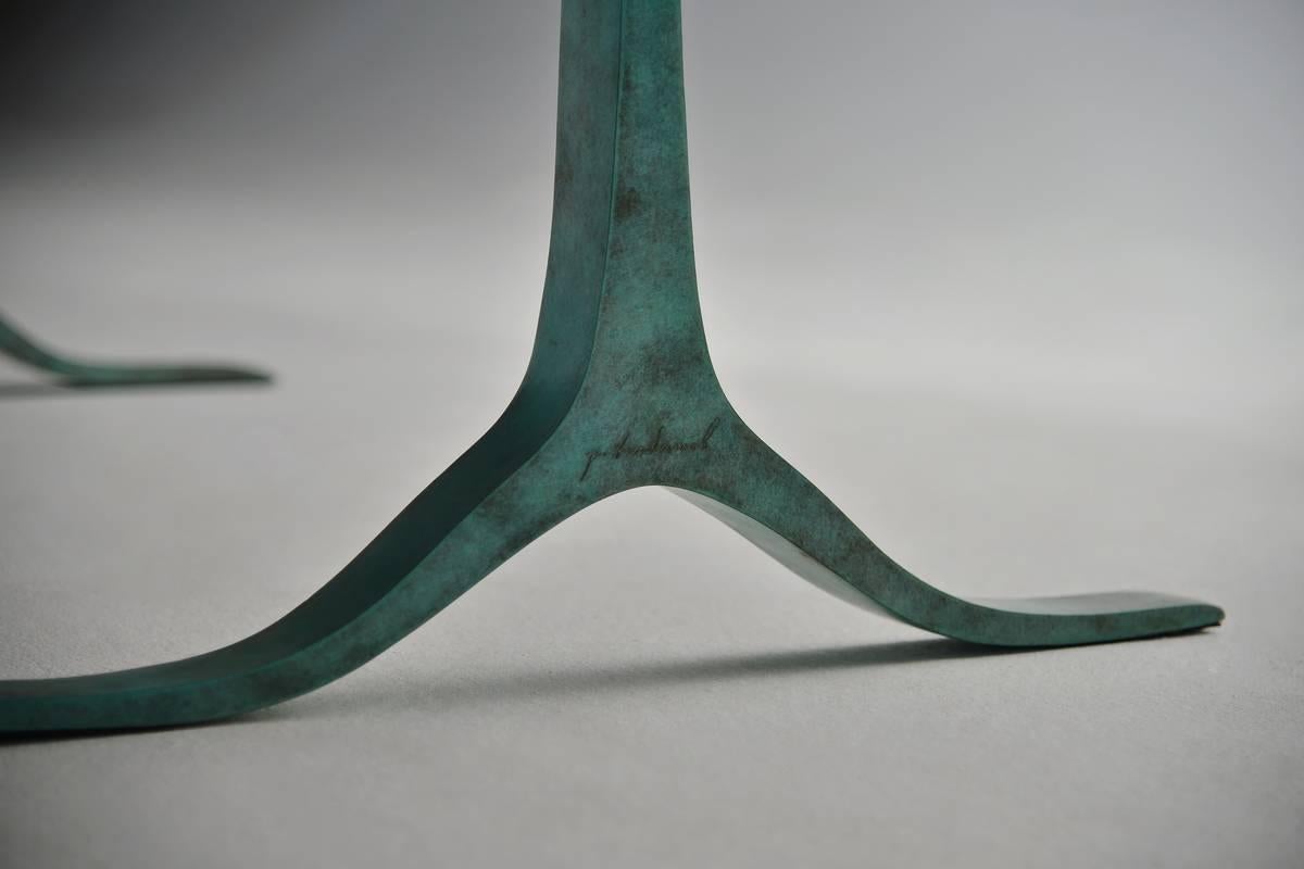 Minimalist Bespoke Reclaimed Hardwood Desk with Green Copper Bronze Base, by P. Tendercool For Sale