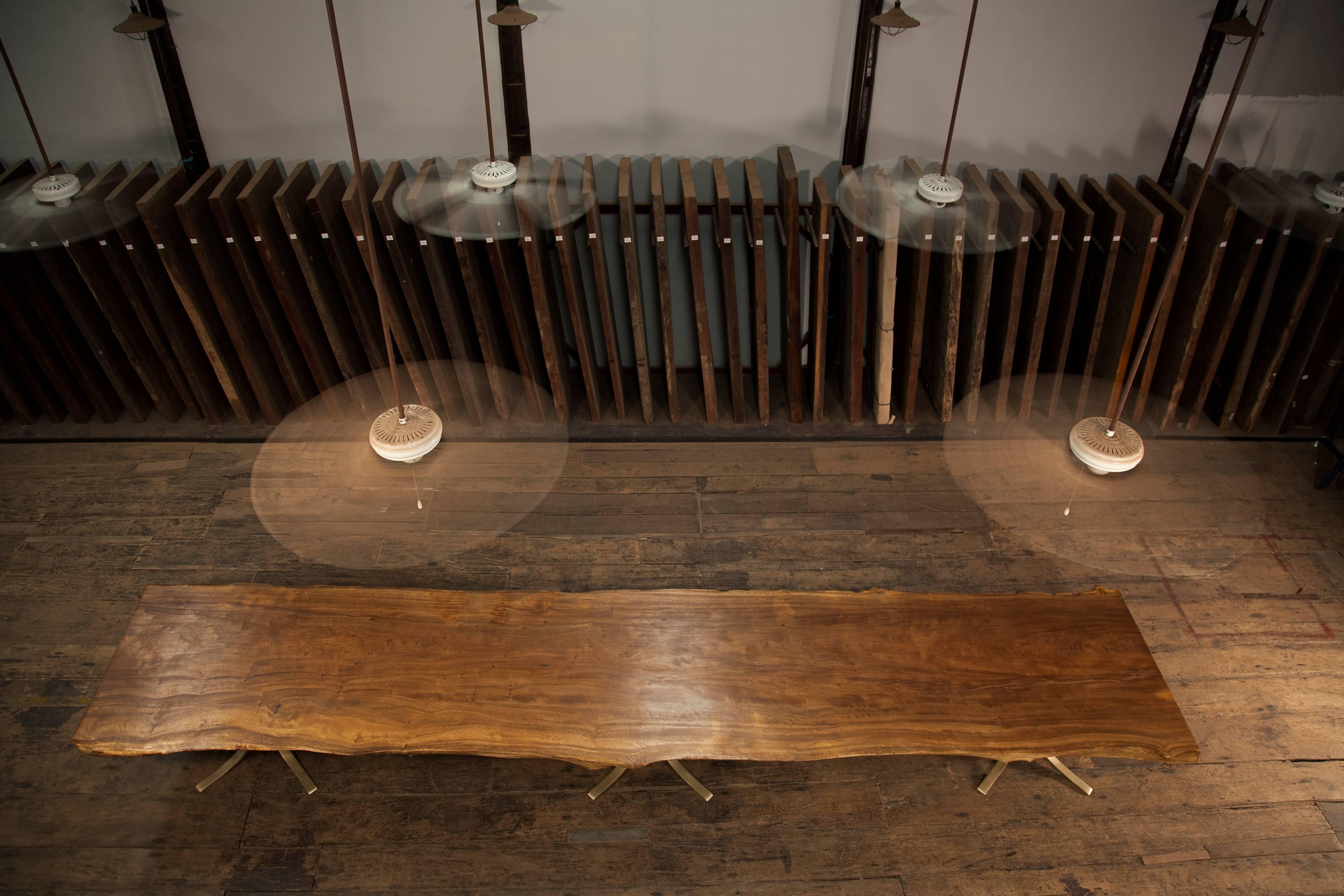 Bespoke Reclaimed Hardwood Desk with Green Copper Bronze Base, by P. Tendercool For Sale 2