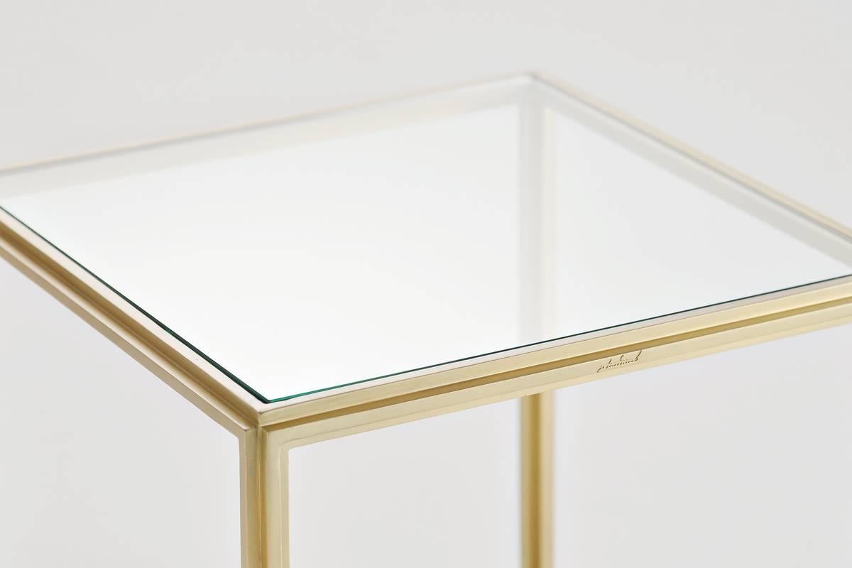 Cubist Set of Four Brass Low Tables and Transparent Glass Tops, by P. Tendercool In New Condition For Sale In Bangkok, TH
