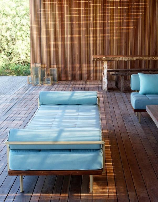 Bespoke Outdoor Double Daybed in Reclaimed Hardwood and Brass, by P