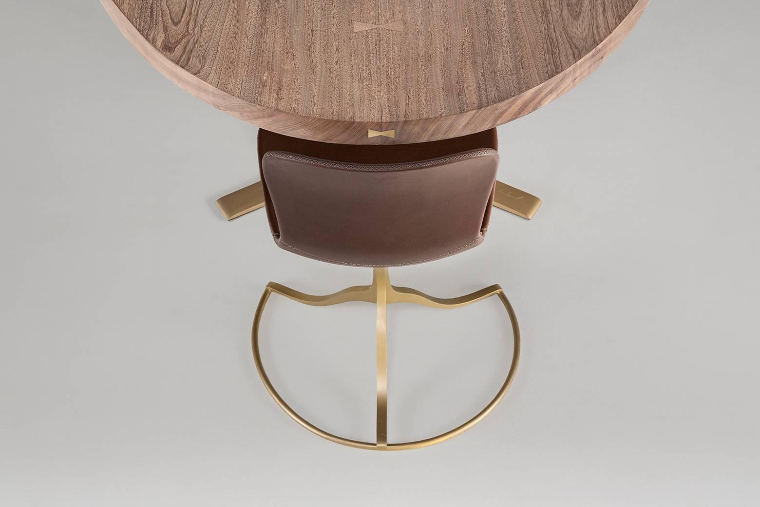 Bespoke Sand Cast Brass Chair in Vieux Rose Leather, by P. Tendercool For Sale 1