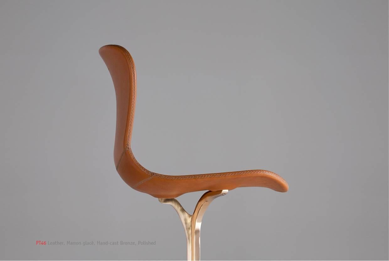 Thai Bespoke Chair in Leather and Polished Solid Bronze by P. Tendercool