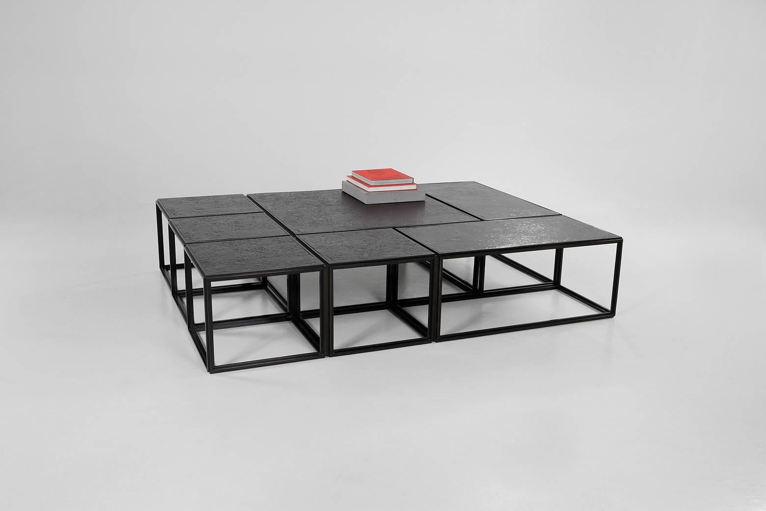 Thai Grand Bronze and Brass Low Table, Modular Mondrian Style, by  P. Tendercool For Sale