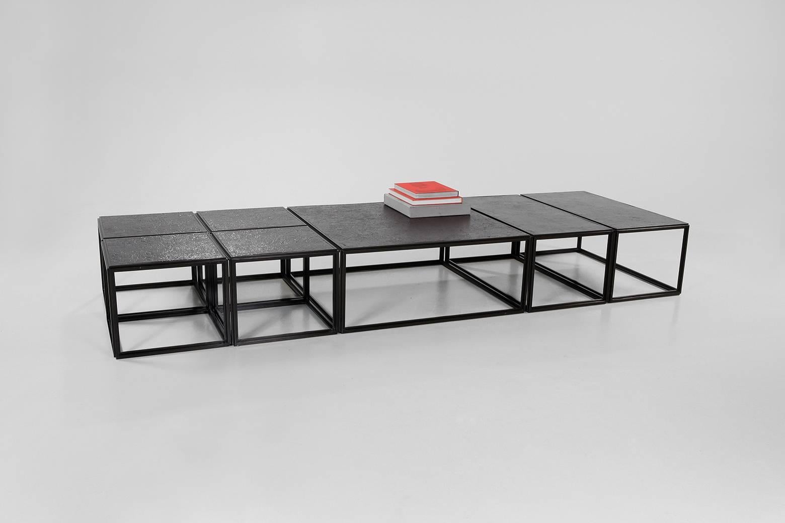 Hand-Crafted Grand Bronze and Brass Low Table, Modular Mondrian Style, by  P. Tendercool For Sale