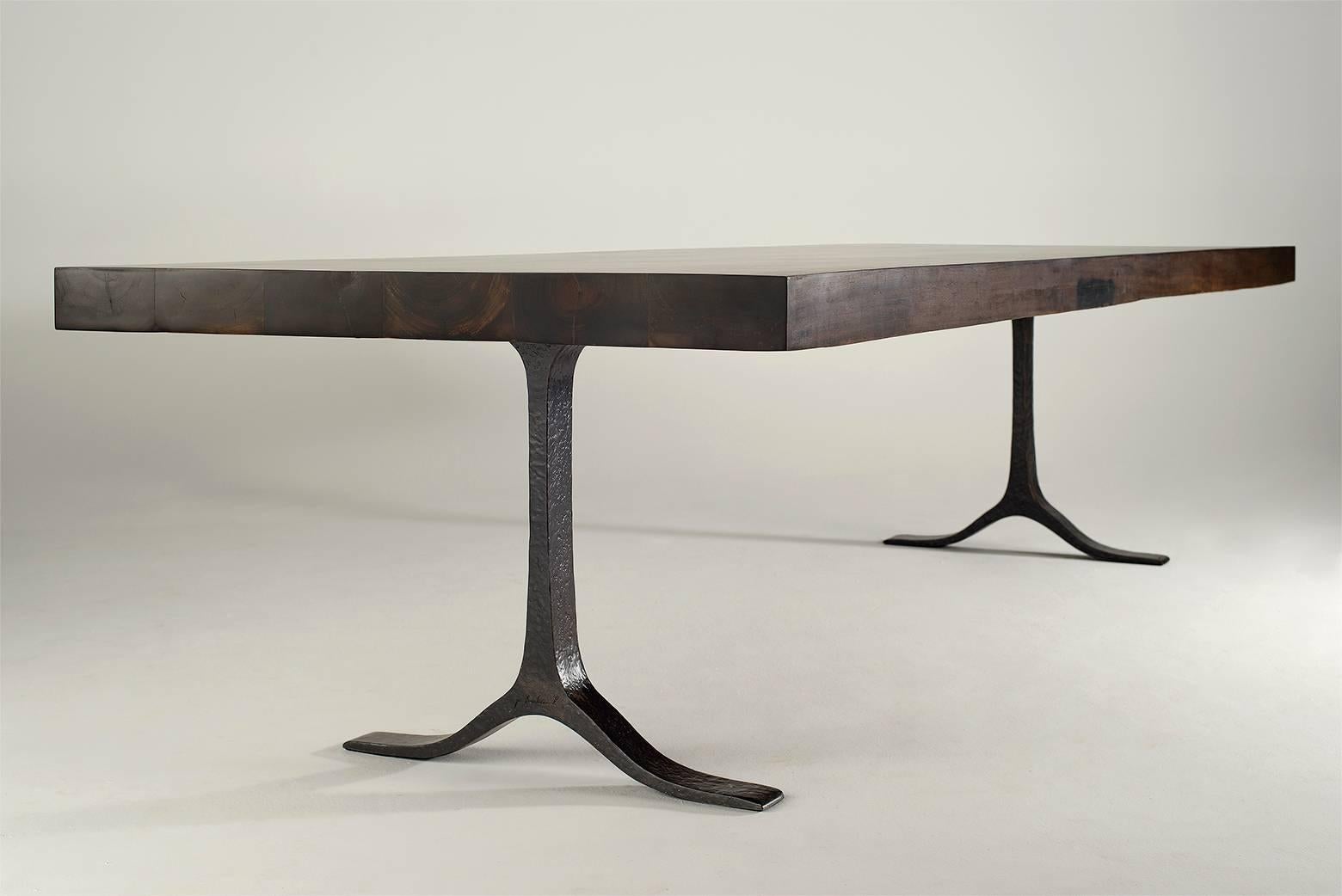 Minimalist 10 Top Dining Table, Reclaimed Wood & Bronze, Chairs, by P. Tendercool  For Sale