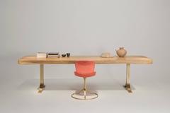 Bespoke Bleached Reclaimed Hardwood Dining - Desk on Brass Base, by P.Tendercool
