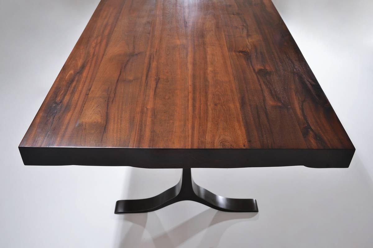 Thai Bespoke Reclaimed Hardwood Table on Sand Cast Aluminum Base, P. Tendercool For Sale