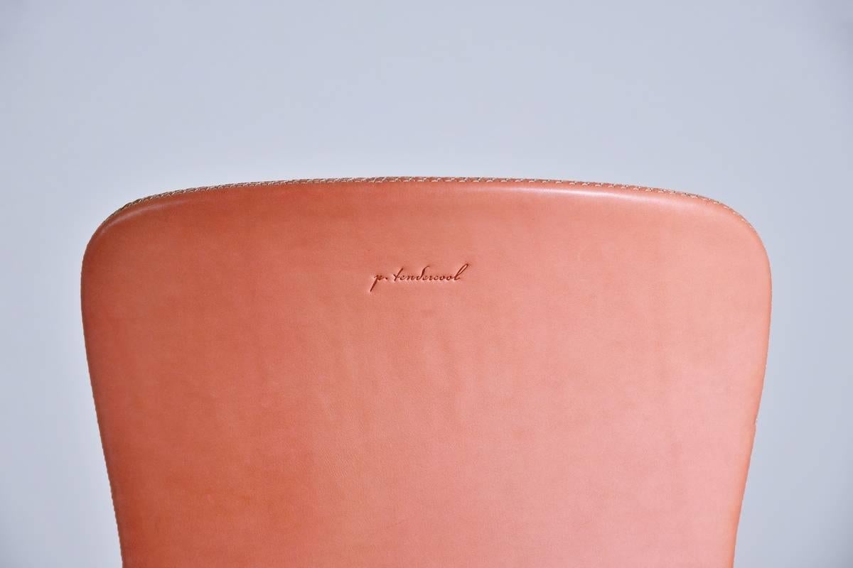 Thai Bespoke Sand Cast Brass Chair in Vieux Rose Leather, by P. Tendercool For Sale