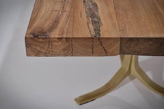 Eight-Seat Bespoke Hardwood Table, on Solid Brass Base by P.Tendercool