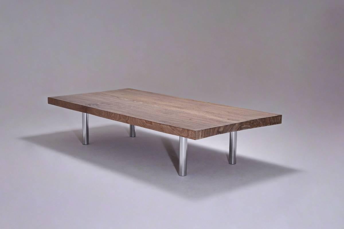 Brass Bespoke Low Table with Single Slab of Antique Hardwood, by P. Tendercool For Sale