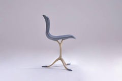 Blue Leather and Golden Sand Cast Brass Chair by P. Tendercool