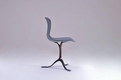 Blue Leather and Brown Sand Cast Brass Chair by P.Tendercool