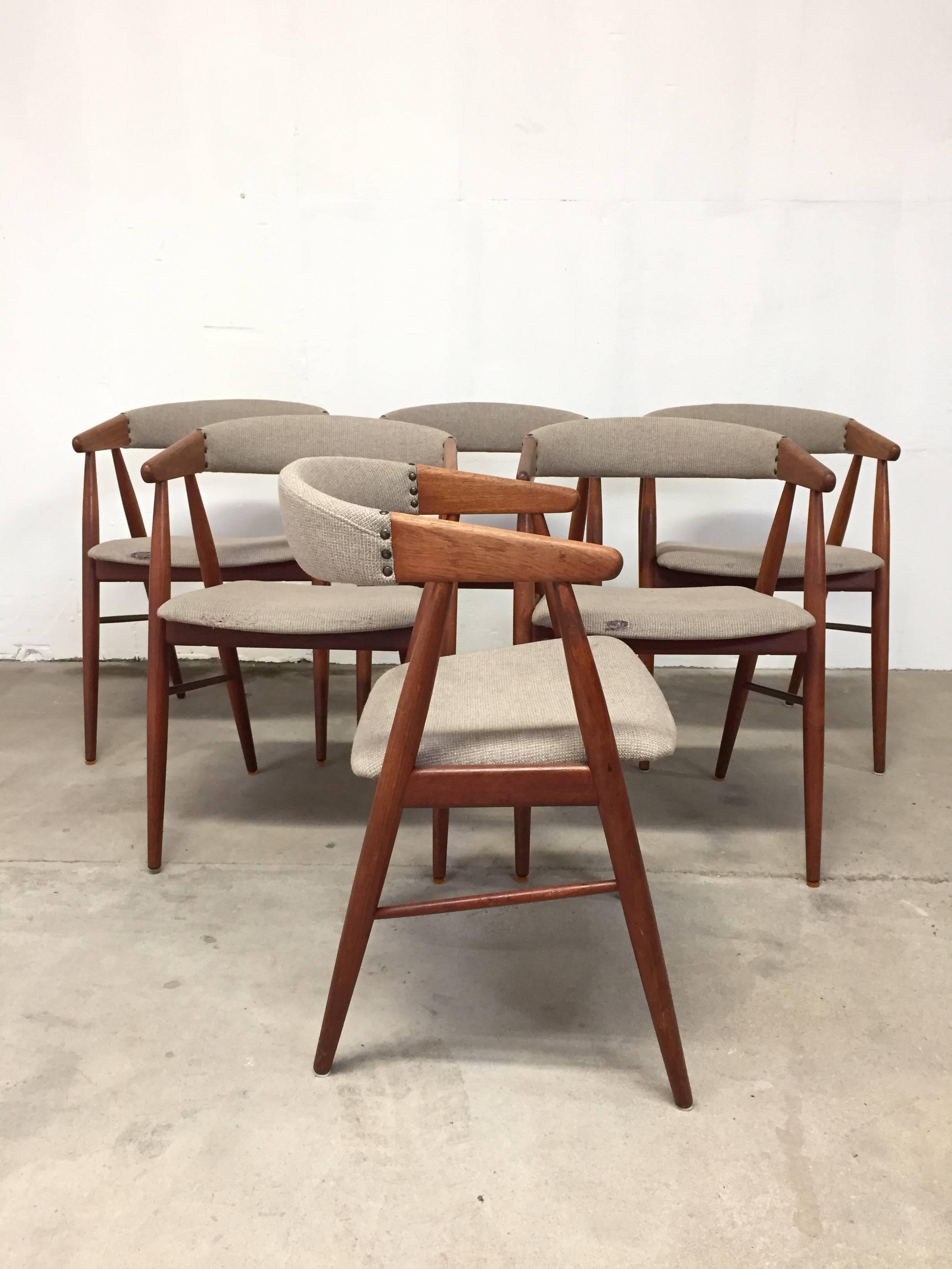Armchairs designed by Kai Kristiansen in solid teak very beautiful and comfortable. 

Kai Kristiansen's designs have become some of the most well-known pieces to be created in the mid part of the 20th century and his name has become synonymous