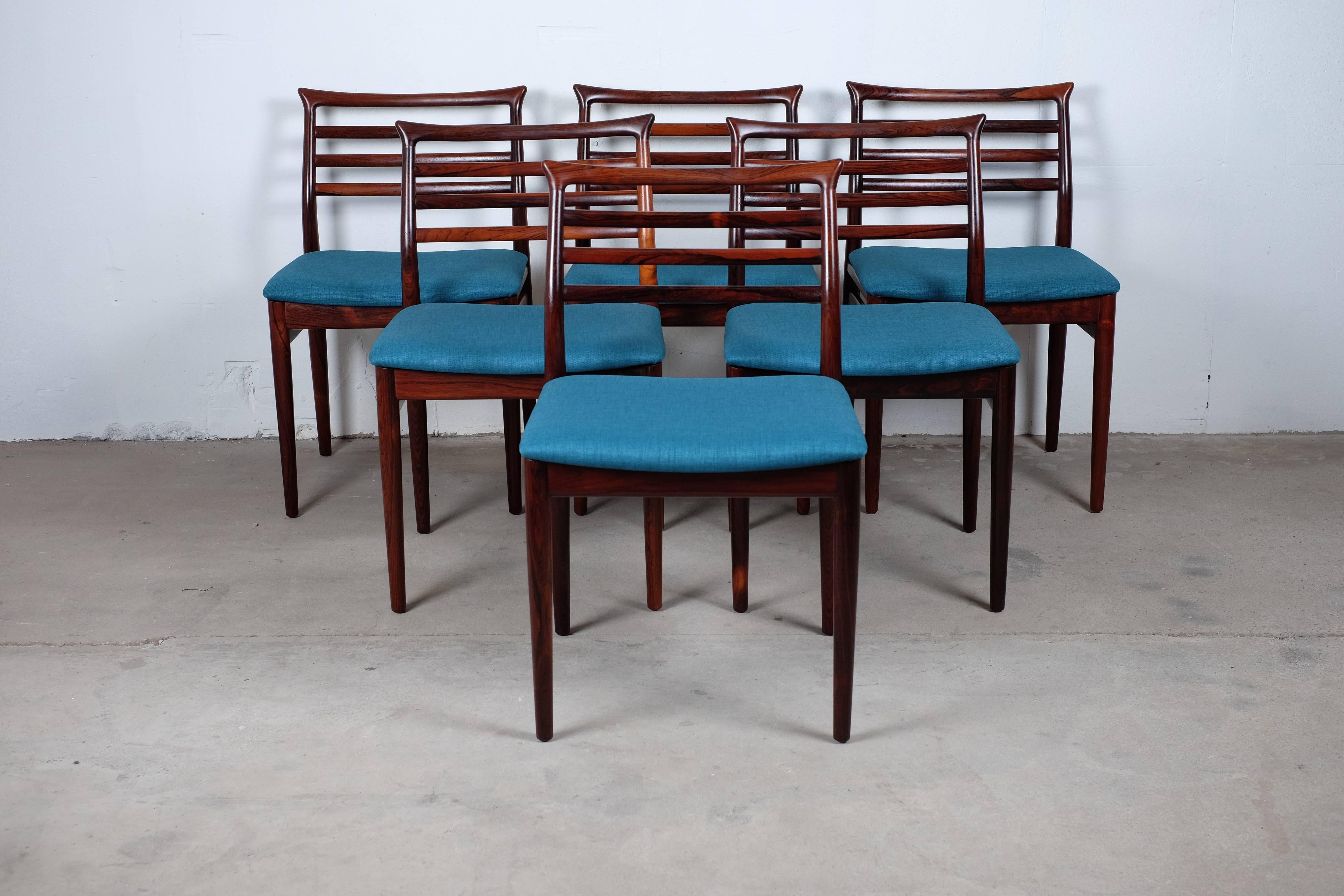 Mid-Century Modern Stunning Set of Set Dining Chairs in Rosewood Designed by Erling Torvits