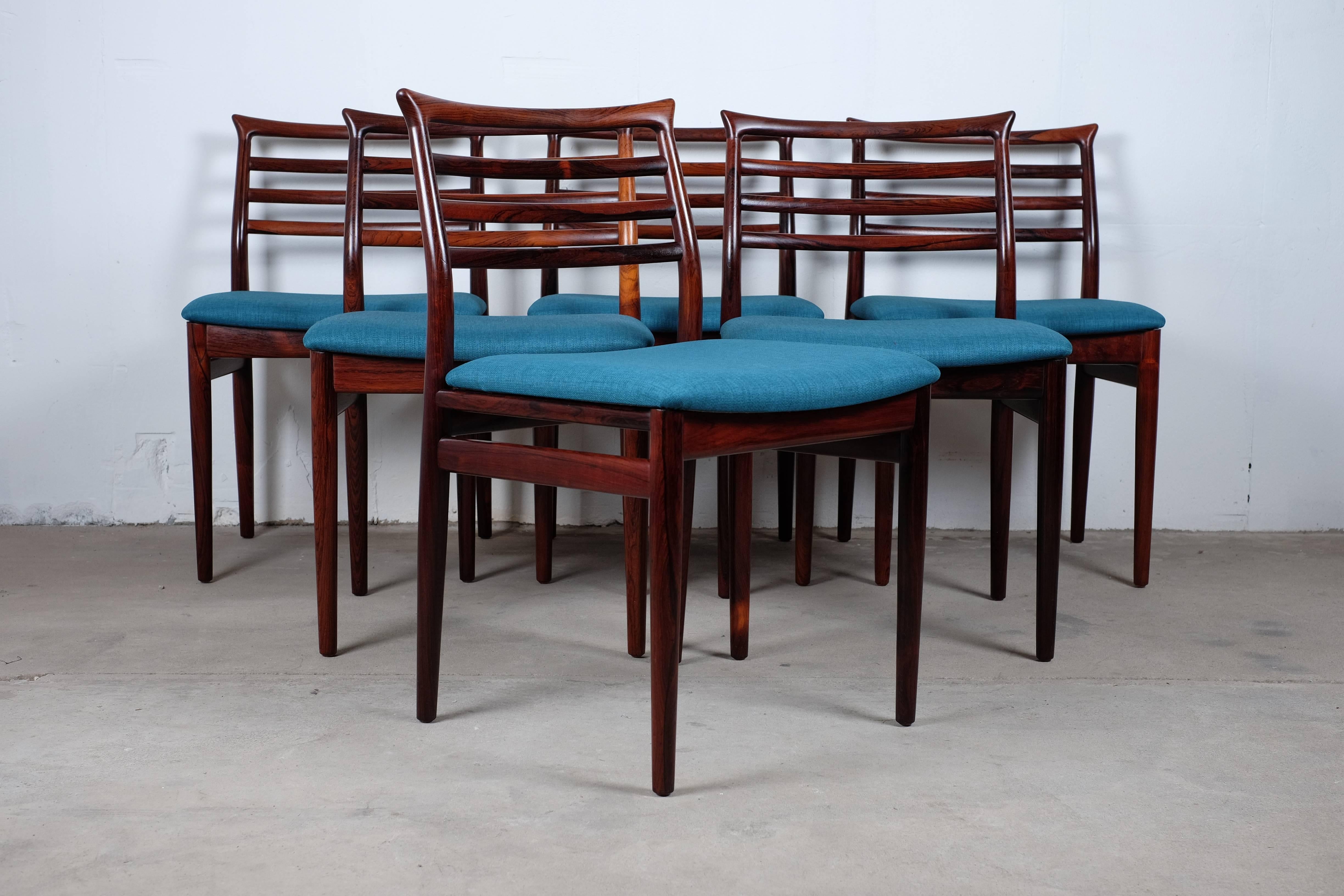 Danish Stunning Set of Set Dining Chairs in Rosewood Designed by Erling Torvits