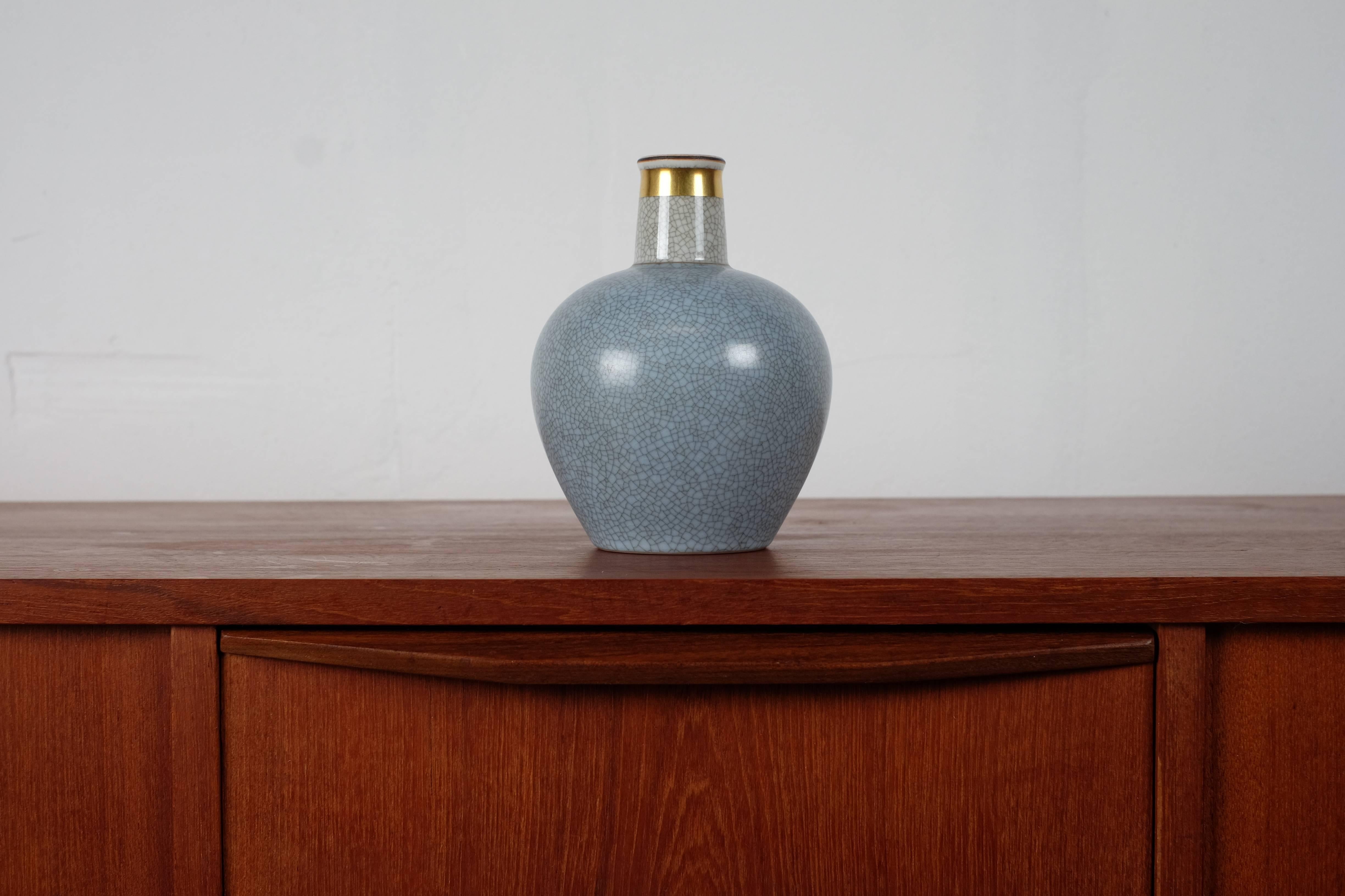 Mid-Century Modern Royal Copenhagen Vase with Blue Crackle Glaze
