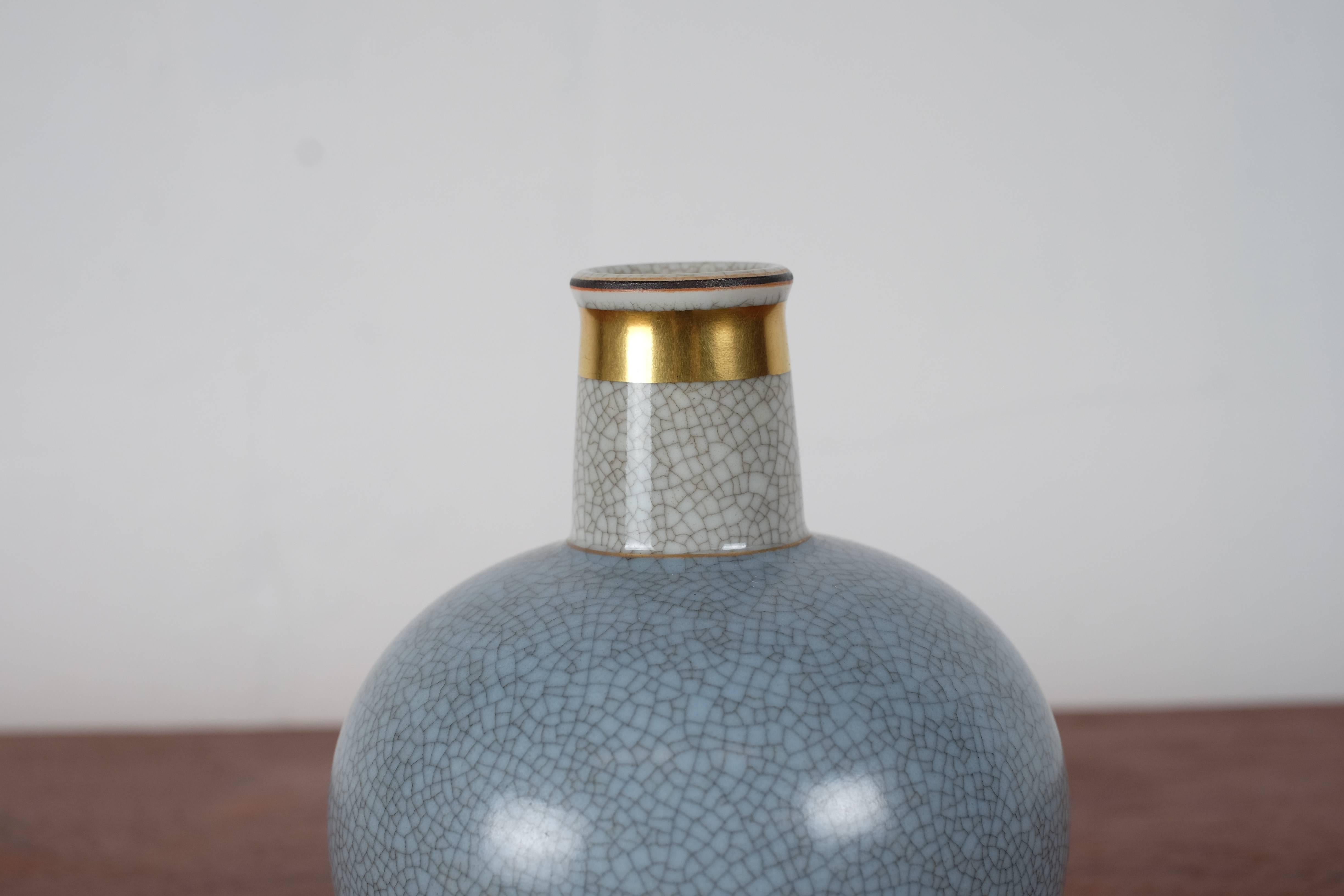 Danish Royal Copenhagen Vase with Blue Crackle Glaze